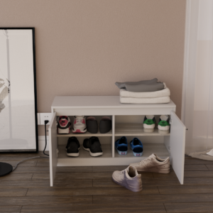 Zapatero compacto y moderno con dos puertas<br />
Resistente para sentarse