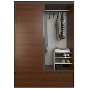 Placard sencillo con dos puertas corredizas, dos cajones y dos zapateros<br />
Perfiles de aluminio a tono con el placard