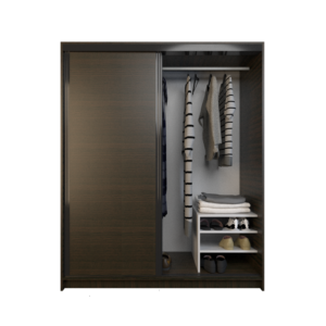 Placard sencillo con dos puertas corredizas y dos cajones<br />
Perfiles de aluminio a tono con el placard