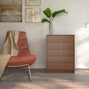 Chifonier con cinco cajones apilados con estilo simple y funcional<br />
Tiradores metalicos de cobre estilo vintage