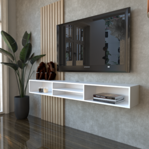 Rack de TV simple con tres espacios y un estante<br />
Soporte para paredes de ladrillos