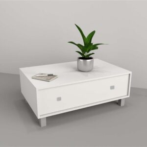 Mesa de centro simple con cajon Sistema push en cajones, patas color aluminio anodizado