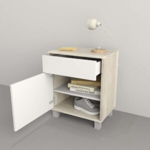 Mesa de luz funcional con cajon superior y puerta inferior Sistema push en cajon y puerta