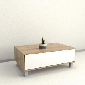 Mesa de centro simple con cajon Sistema push en cajones, patas color aluminio anodizado