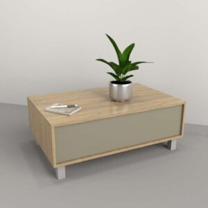 Mesa de centro simple con cajon Sistema push en cajones, patas color aluminio anodizado