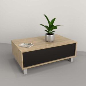 Mesa de centro simple con cajon Sistema push en cajones, patas color aluminio anodizado