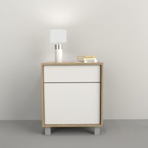 Mesa de luz funcional con cajon superior y puerta inferior Sistema push en cajon y puerta