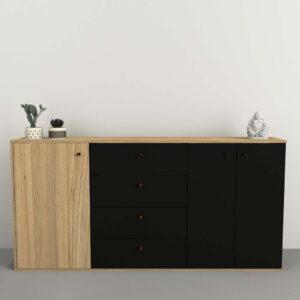 Bahiut con cuatro cajones y tres puertas amplias para facil organizado Tiradores metalicos de cobre estilo vintage