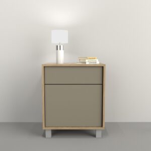 Mesa de luz funcional con cajon superior y puerta inferior Sistema push en cajon y puerta