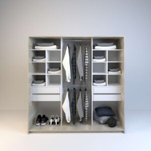 Vestidor abierto estilo moderno y funcional con estructura amplia y cuatro cajones<br />
Doble colgado con cano oval
