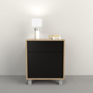 Mesa de luz funcional con cajon superior y puerta inferior Sistema push en cajon y puerta