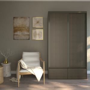 Placard sencillo con dos puertas corredizas, dos cajones y dos zapateros Perfiles de aluminio a tono con el placard